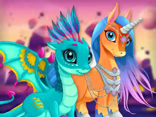 Permainan Cute Unicorns And Dragons Puzzle secara online