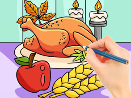 Permainan Buku Mewarnai: Makanan Kalkun Thanksgiving  secara online
